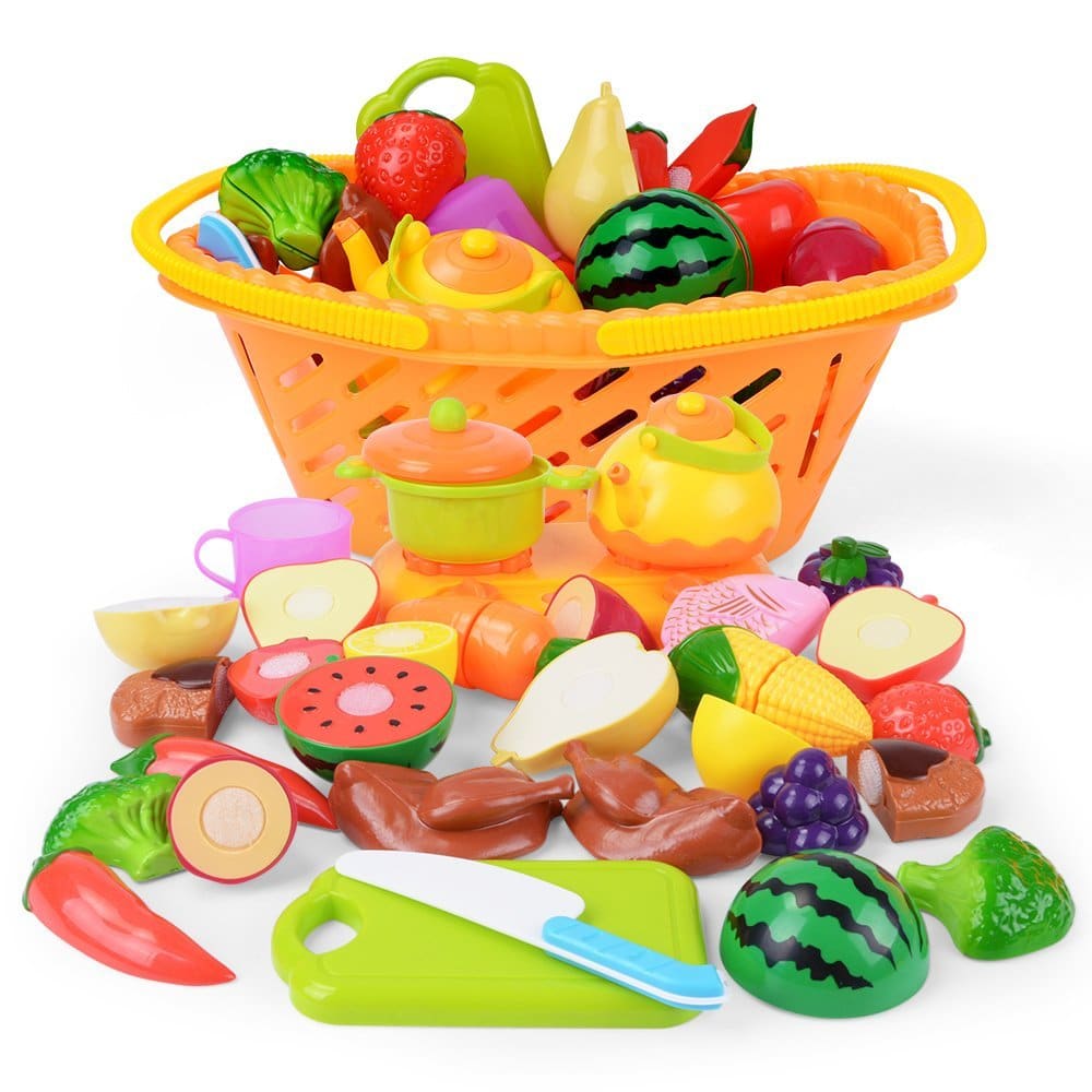 120 Pcs plástico brinquedo de comida para crianças jogar adereços de  cozinha, brinquedo de frutas vegetais cozinha Food Set para crianças jogo